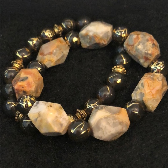 BRACELET POLISHED GRANITE STONE &JAPANESE BEADS - Picture 6 of 8